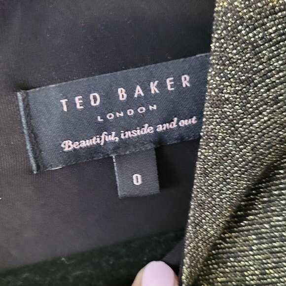 Ted Baker London Black and Gold Metallic Dress with Gathered Knot Size 0 - Picture 5 of 11
